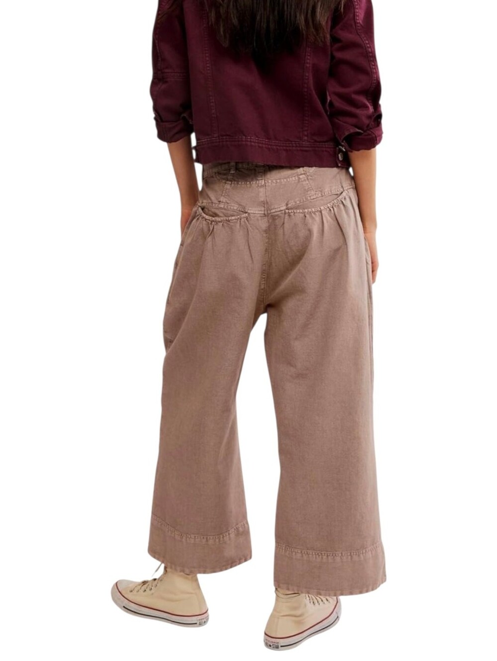 Free People Sweet Talk Chino Pants Phantom Grey/Tan Wide Leg Crop Size 12 NWT - Picture 2 of 13